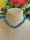 Blue Ridged Spiral "Beads as Fiber" Necklace - 17"