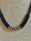 Classic Gloss Black with Bronze Glass Beaded Focal - Necklace 23"