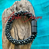 Black Matte with Black Picasso Bracelet w/ round glass beads - 7.25" fits a 7.5" to 7.75 wrist