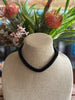 Glossy Black Hawaiian Glass Lei with Rizo Beads -24"
