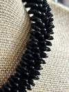 Glossy Black Hawaiian Glass Lei Lilikoi Necklace with Rizo Beads - 17”