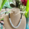 White inside Black Magatama Hawaiian Necklace Lei - 24"
