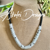 White inside Black Magatama Hawaiian Necklace Lei - 24"