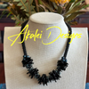 Glossy Black Rose Petal Beaded Hawaiian Lei Mini (5 Cluster)  - 20"