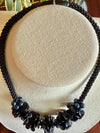 Glossy Black Rose Petal Beaded Hawaiian Lei Mini (5 Cluster)  - 20"