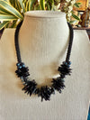 Glossy Black Rose Petal Beaded Hawaiian Lei Mini (5 Cluster)  - 20"