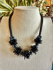 Glossy Black Rose Petal Beaded Hawaiian Lei Mini (5 Cluster)  - 20"