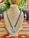 Stunning Aqua Blue Whale's Tail Pendent Nature's Glass Beaded Lei  - 34"