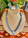 Stunning Aqua Blue Whale's Tail Pendent Nature's Glass Beaded Lei  - 34"
