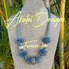 Blue Rose Petal with Aja Vaz Lamp-Work Bead Hawaiian Lei Mini (5 Cluster)  - 25"