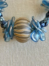 Blue Rose Petal with Aja Vaz Lamp-Work Bead Hawaiian Lei Mini (5 Cluster)  - 25"