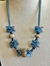 Blue Rose Petal with Aja Vaz Lamp-Work Bead Hawaiian Lei Mini (5 Cluster)  - 25"