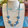Blue Rose Petal with Aja Vaz Lamp-Work Bead Hawaiian Lei Mini (5 Cluster)  - 25"