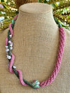 Art Jewelry - Pink with Green Forever Lei-  Nature's Colors- 27"