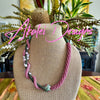 Art Jewelry - Pink with Green Forever Lei-  Nature's Colors- 27"
