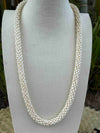 Opaque Cream Magatama Glass Beaded Necklace (Smooth Finish)  - 30"