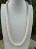 Opaque Cream Magatama Glass Beaded Necklace (Smooth Finish)  - 30"