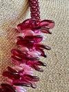 Fushcia Red with Transparent Pink Haku Lei Necklace  - 22"