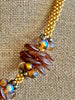 Gold Toned Haku Mini (3 Cluster) Lei with Gold Rainbow Mushroom Beads- 22"