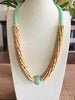 Green Lentil Golem Focal Bead with Yellow Picasso Segmented Necklace Lei - 26"