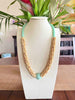 Green Lentil Golem Focal Bead with Yellow Picasso Segmented Necklace Lei - 26"
