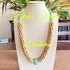 Green Lentil Golem Focal Bead with Yellow Picasso Segmented Necklace Lei - 26"