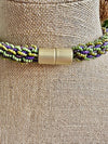 Hawaiian Beaded Necklace Lei Rope - Green Glazed with Purple (25")