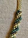 Green metallic with Khaki Green Drops Double Spiral Necklace - 23" (brass magnet)