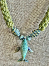 Green w/ Blue Humpback Whale Pendent Necklace  - 39"