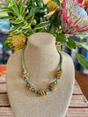 Green Mushroom Beads with Goldend Rose Petal Beaded Hawaiian Haku Lei Mini (5 Clusters) - 23"