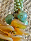 Green Mushroom Beads with Goldend Rose Petal Beaded Hawaiian Haku Lei Mini (5 Clusters) - 23"