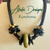 Black Matte Rose Petal with Green Aja Vaz Lamp-Work Bead Hawaiian Choker (3 Cluster)  - 16"