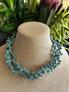 Green Japanese Metallic Fiber Necklace (Rare - Coral Art Piece Design) - 19" (3-Strands)