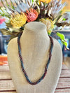 Red Picasso Magatama and Matte Gray Beads Hawaiian Inspired Necklace Lei - 28"