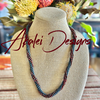Red Picasso Magatama and Matte Gray Beads Hawaiian Inspired Necklace Lei - 28"