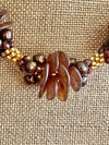 Gold and Bronze Hawaiian Haku Mini (3 Clusters) Lei with Bronze Mushroom Beads- 21"
