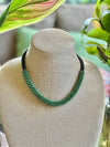 Jade Green Picasso with Black Seed beads Hawaiian Lilikoi Lei Necklace - 19”