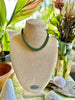 Jade Green Picasso with Black Seed beads Hawaiian Lilikoi Lei Necklace - 19”