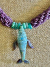 Stunning Lavender with Blue/Green Whale Pendent Glass Beaded Necklace - 32"