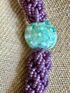 Stunning Lavender with Blue/Green Whale Pendent Glass Beaded Necklace - 32"