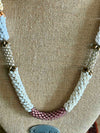 Beige with Pink "Ribbon Inspired" Necklace Lei- 32"
