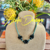 Matte Black with Turquoise Hawaiian Haku Lei Mini (3 Clusters)  - 20"