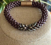 Bracelet - Brown RaspberryDragon Scales and round glass beads  - 7" (fits an 6.5" to 7" wrist)