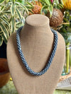 Hawaiian Beaded Necklace Oimatsu Lei Rope -Metallic Blue and Aqua (26")