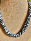 Hawaiian Beaded Necklace Oimatsu Lei Rope -Metallic Blue and Aqua (26")