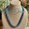 Hawaiian Beaded Necklace Oimatsu Lei Rope -Metallic Blue and Aqua (26")