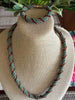 Spiral Metallic Green & Silver Lined Topaz Magatama Necklace Lei  - 28.5"