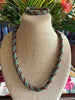 Spiral Metallic Green & Silver Lined Topaz Magatama Necklace Lei  - 28.5"