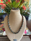 Spiral Metallic Green & Silver Lined Topaz Magatama Necklace Lei  - 28.5"