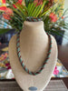 Spiral Metallic Green & Silver Lined Topaz Magatama Necklace Lei  - 28.5"